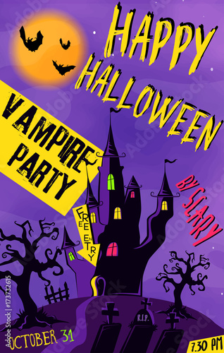 Design poster for Halloween party for print and internet. Vector illustration.