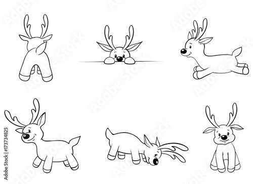 collection of cute reindeers coloring page  photo