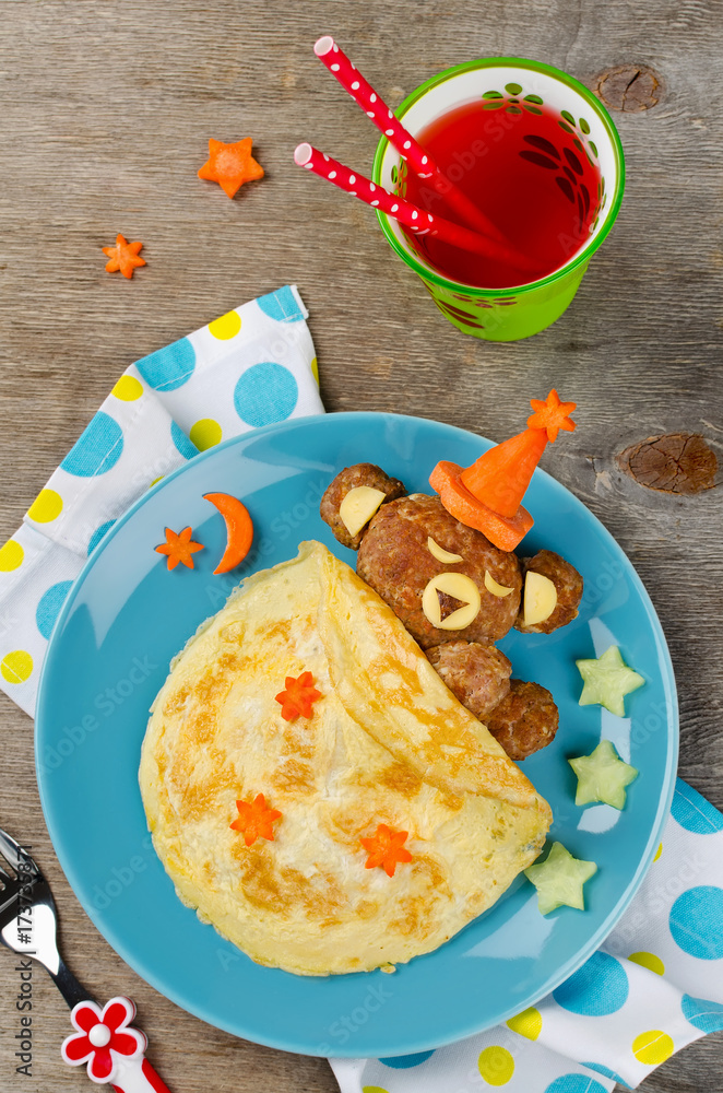 Sleeping bear made of meatball covered with blanket made of omelet omelette Stock Photo Adobe Stock