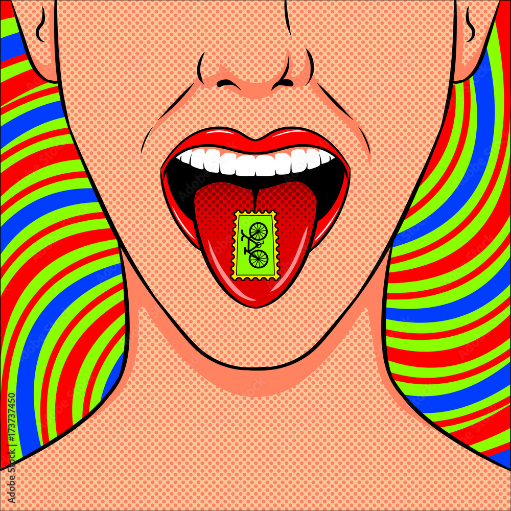 Stamp with LSD drug on tongue pop art vector Stock Vector | Adobe Stock