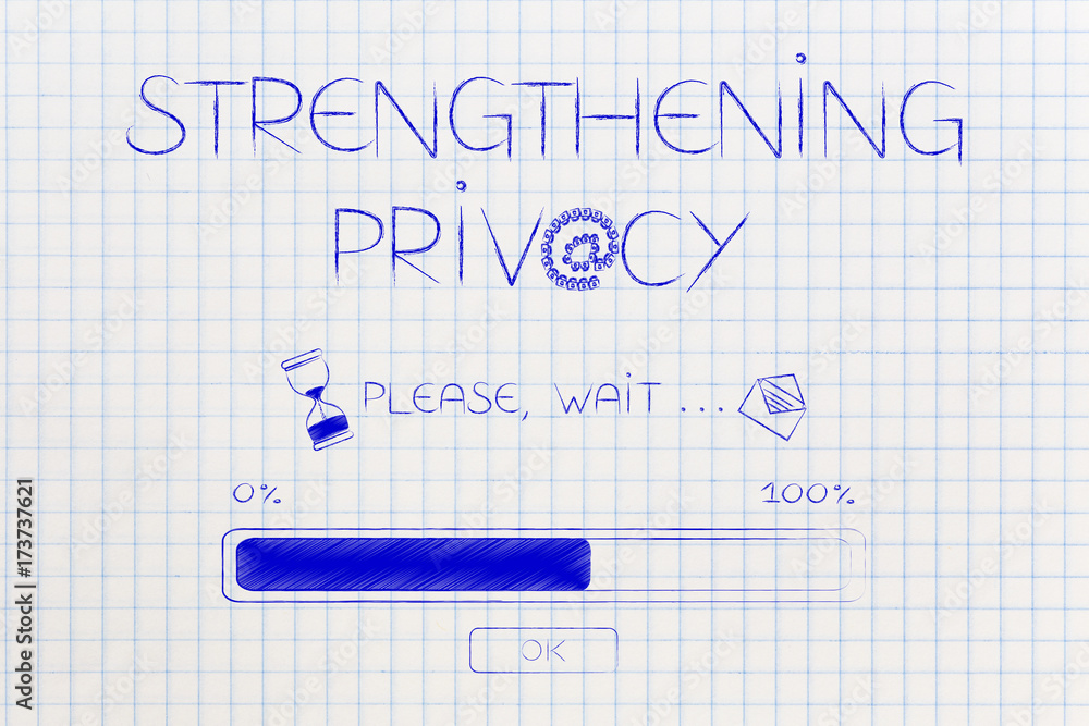 Strengthening Privacy progress bar loading with hourglass and email icons Strengthening Privacy progress bar loading with hourglass and email icons
