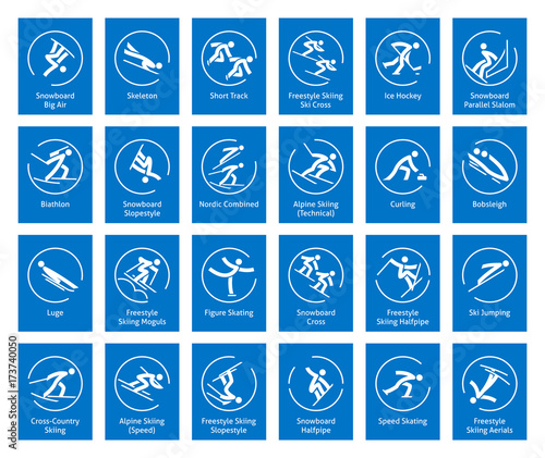 Winter sports icons set, vector pictograms