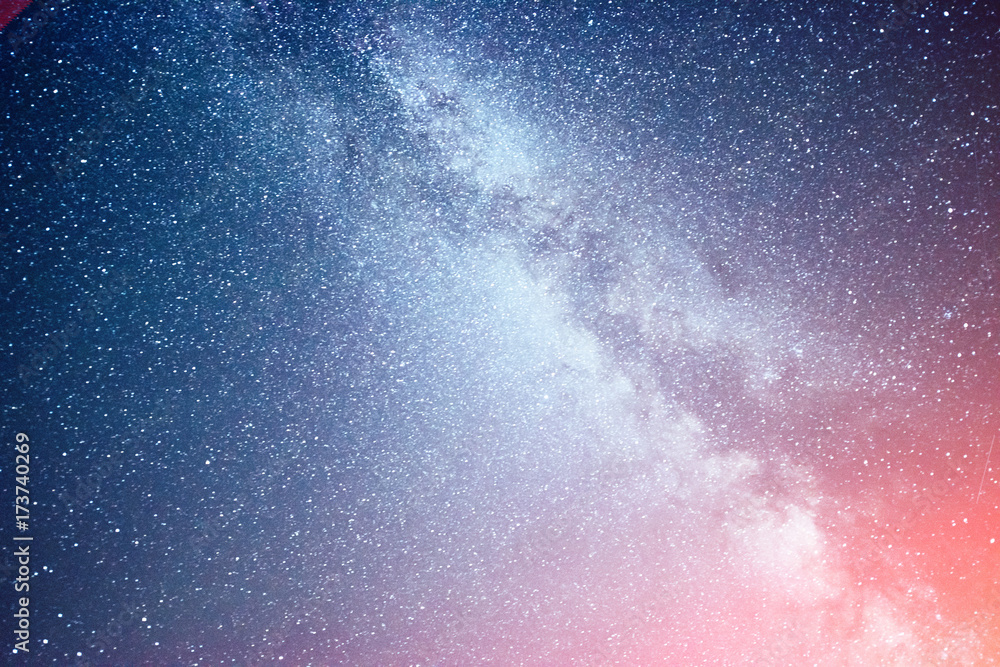 Vibrant night sky with stars and nebula and galaxy. Deep sky astrophoto