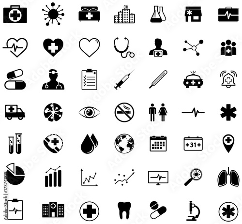 Modern flat healthcare black icon vector pack