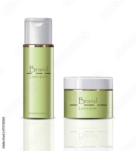Cream and tonic set Vector realistic cosmetics. Product package labels design
