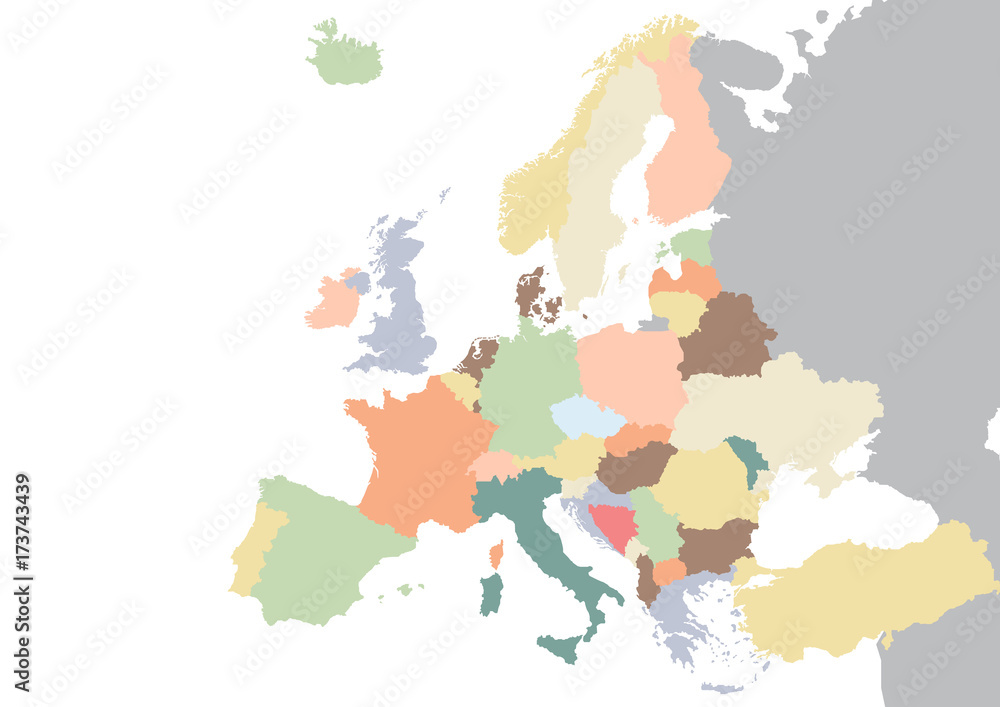 Fototapeta Kolorowa mapa kontynentu Europy