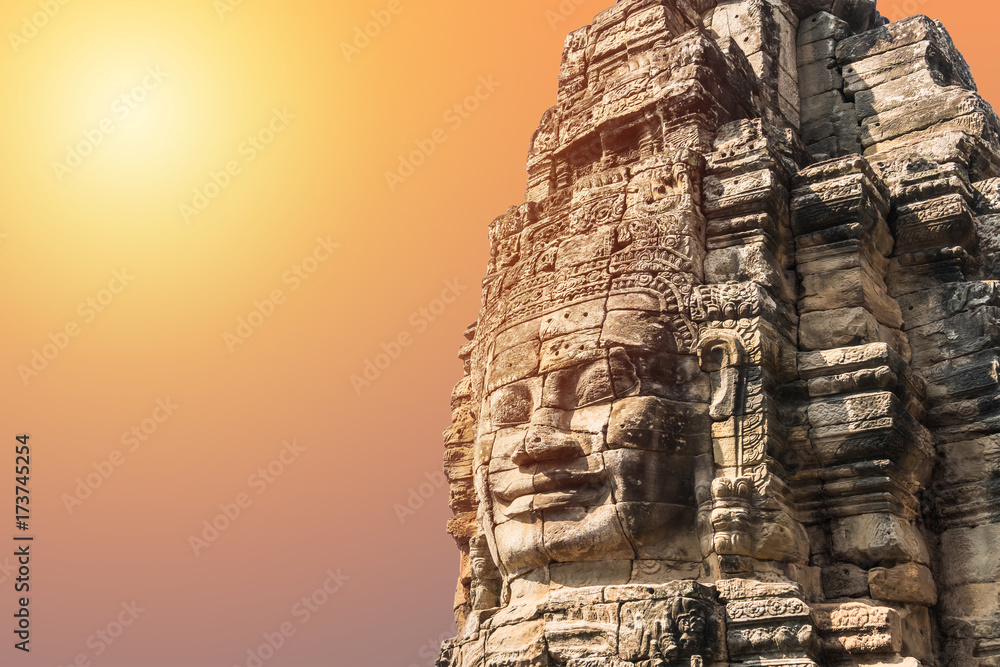 Fototapeta premium Smile face stone at bayon temple in angkor thom siem reap cambodia