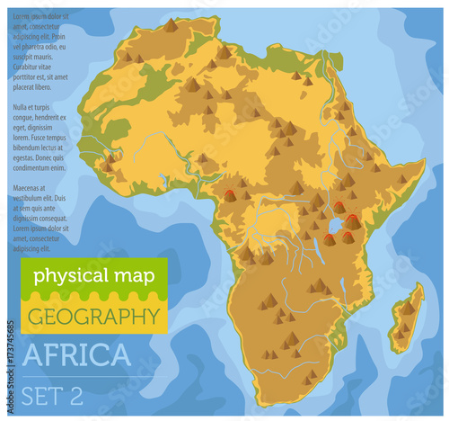 Flat Africa physical map constructor elements on the water surface. Build your own geography infographics collection