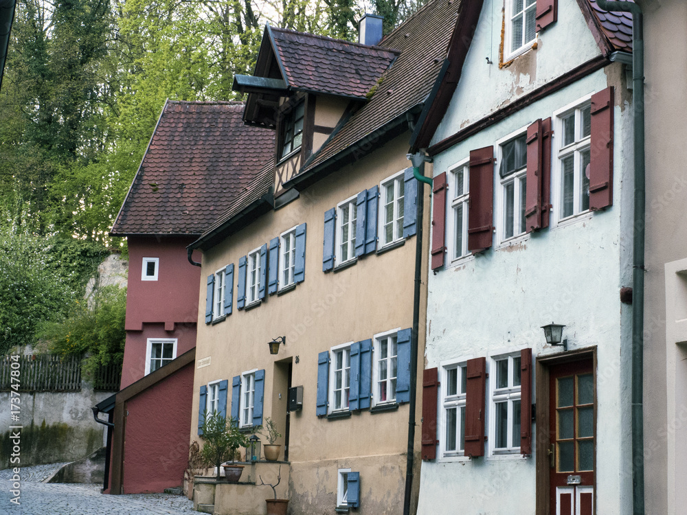 Alte Häuser in Dinkelsbühl an der Romantischen Straße in Bayern Deutschland