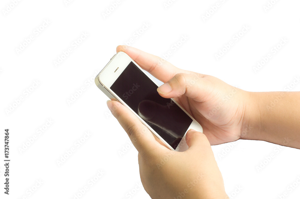 hand holding phone on white background hand holding phone on white background