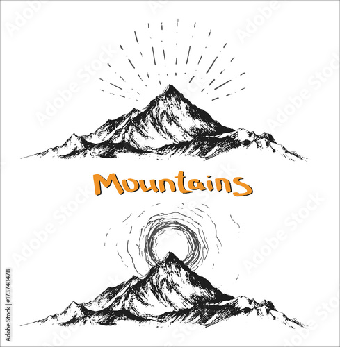 hand drawn vintage vector logo with mountains
