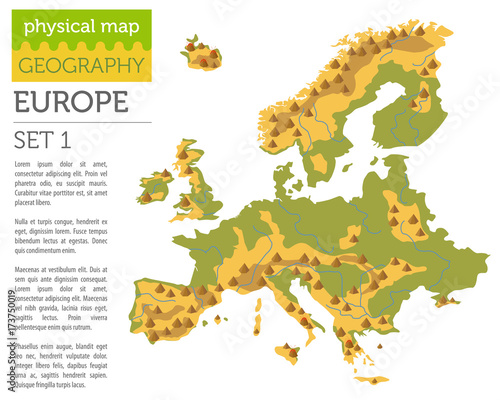 Flat Europe physical map constructor elements isolated on white. Build your own geography infographics collection