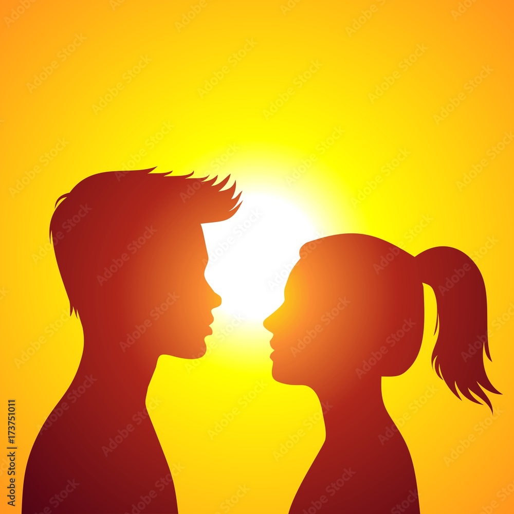 Young lovers. Colored silhouettes