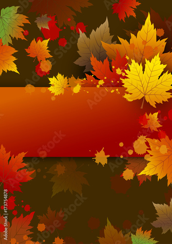 Vector autumn background design of maple leaves and color splash with copy space