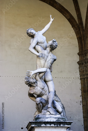 Piazza della Signoria, Loggia dei Lanzi, sculpture Rape of the Sabines by Giambologna. Florence's historic center is a UNESCO World Heritage Site photo