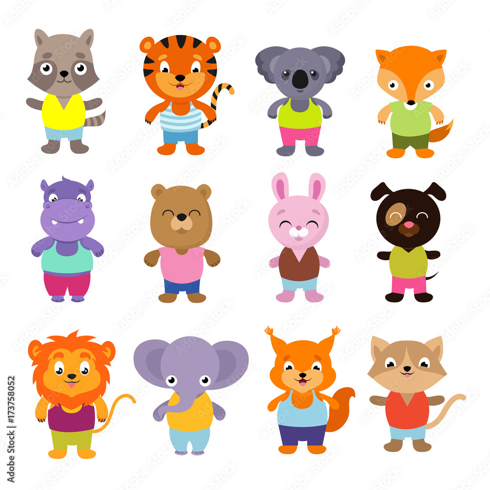 Cute cartoon baby animals vector set
