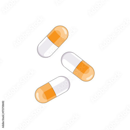 Vector pills and capsules flat set. Illustration isolated on a white background. Cold and flu treatment concept, medicine and drugs. Cartoon illness therapy tools, tablets