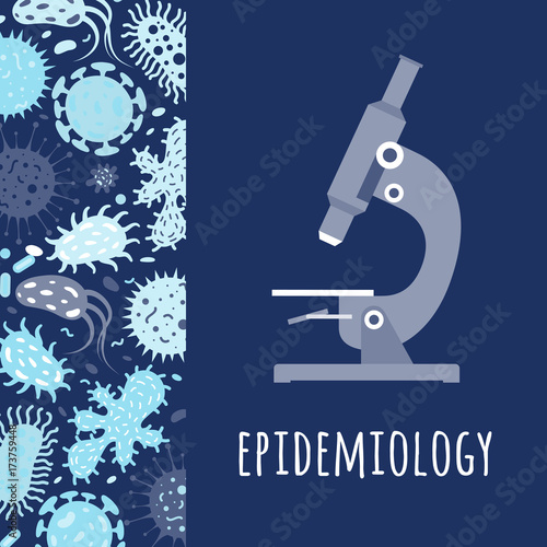 Poster with microscope and microbes