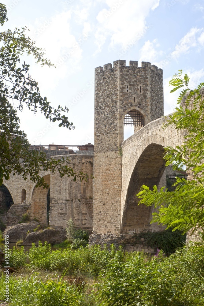 bridge and a tower made of stone over a river, Spain bridge and a tower made of stone over a river, Spain