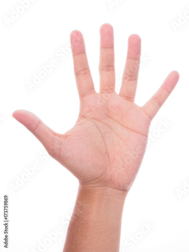 Male hand showing five fingers