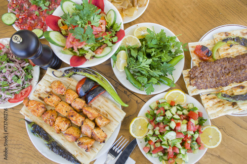 Chicken shish kebab and turkish adana kebab menu