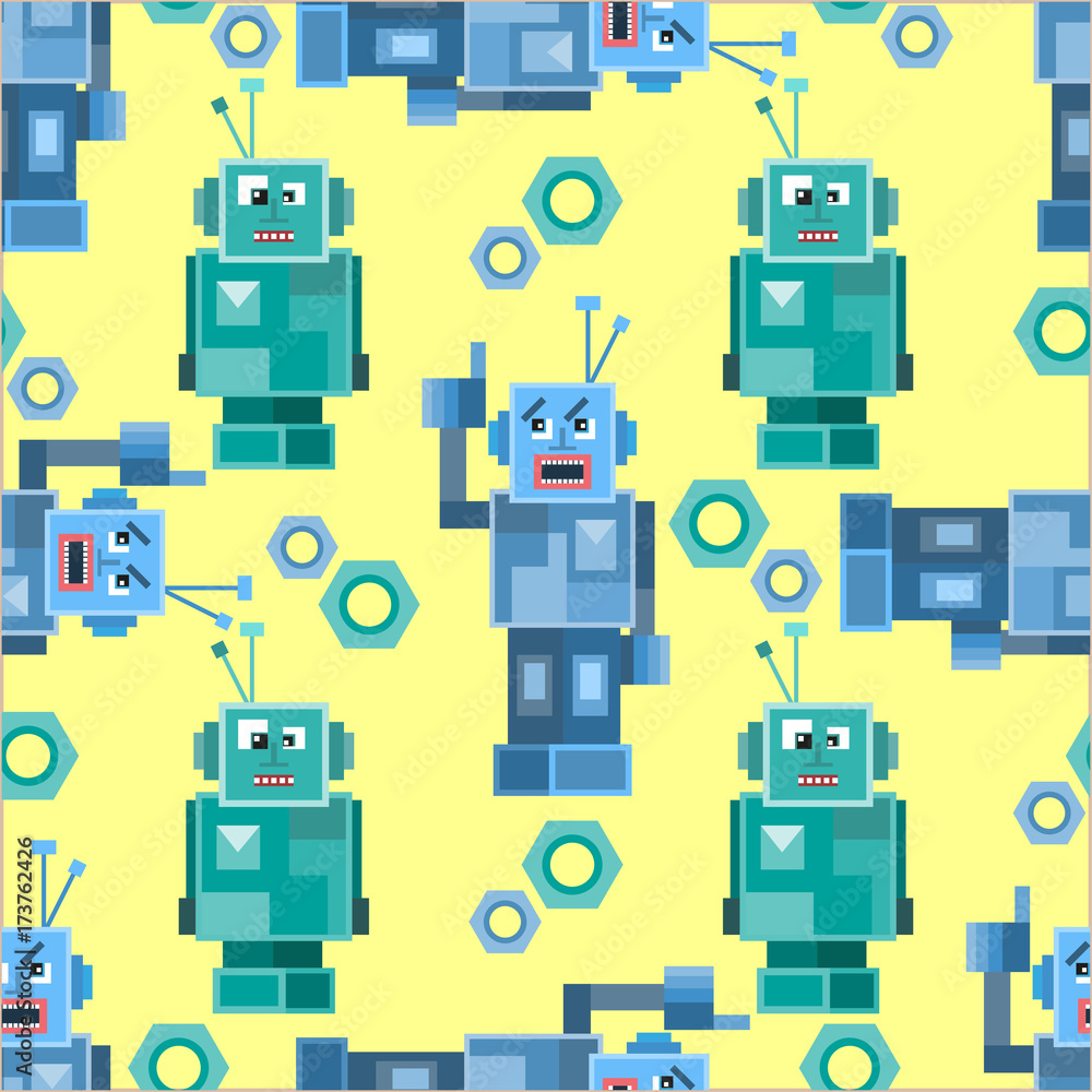 Seamless pattern with cute robots. Seamless pattern with cute robots.