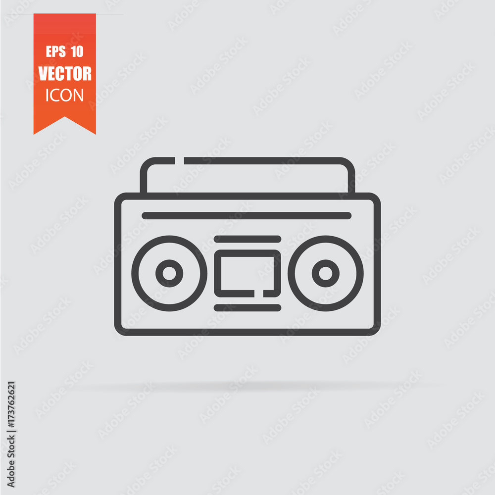 Tape recorder icon in flat style isolated on grey background. Tape recorder icon in flat style isolated on grey background.