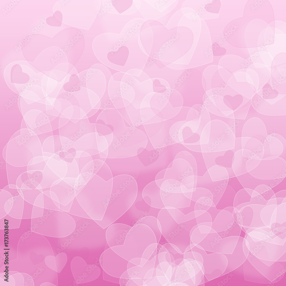 Hearts pattern on pink bokeh background