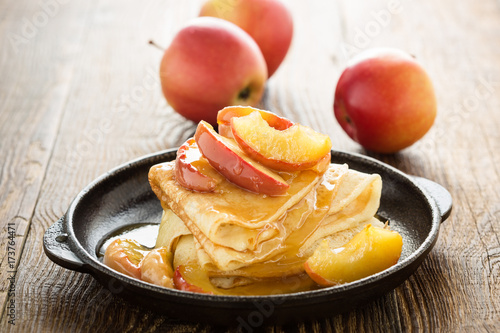 Homemade  crepes served with caramelized apples
