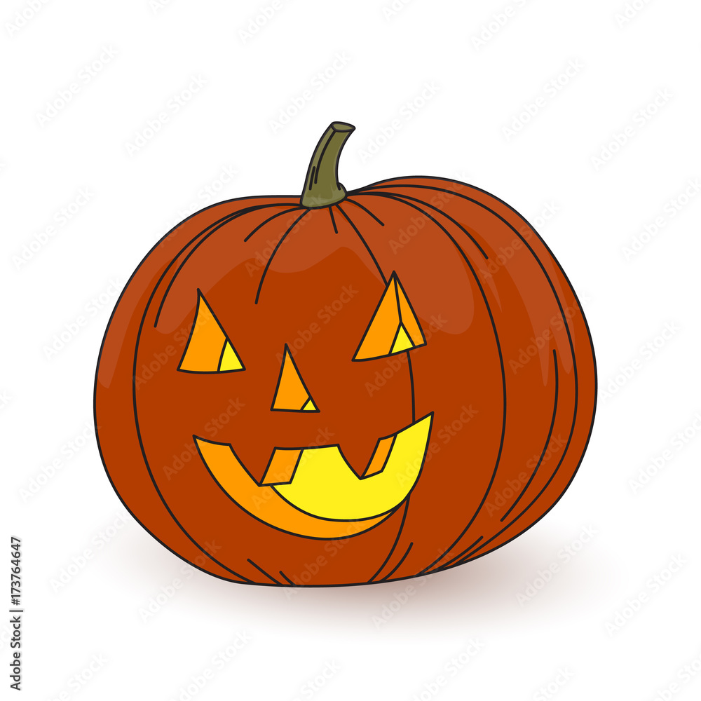 Halloween cute Pumpkin with a carved face. Drawing by hand, isolated on  white background. Element of the collection. Vector illustration Stock  Vector | Adobe Stock