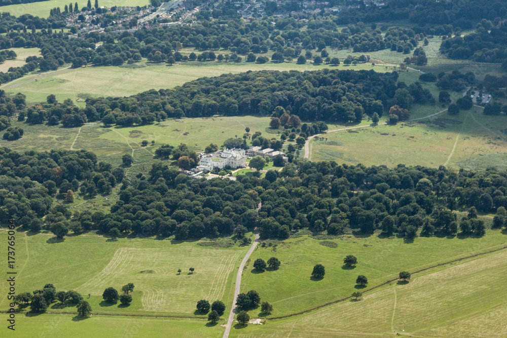 aerial view of english golf course