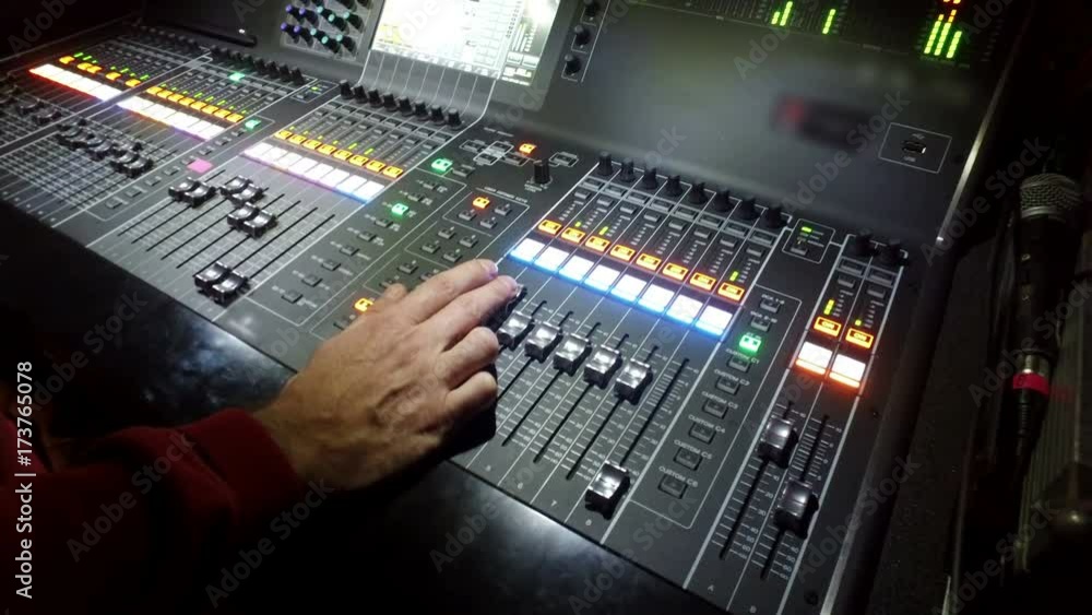 Professional audio mixing console with faders and adjusting knobs - Professional audio mixing console with faders and adjusting knobs -