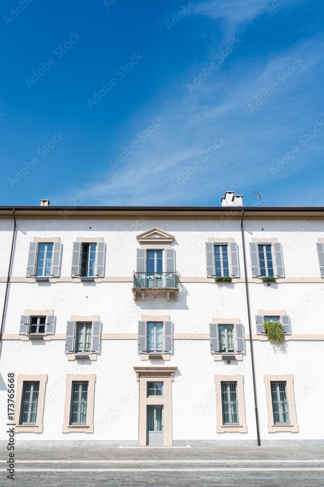 White building facade in Gorgonzola, Lombardy, Italy
