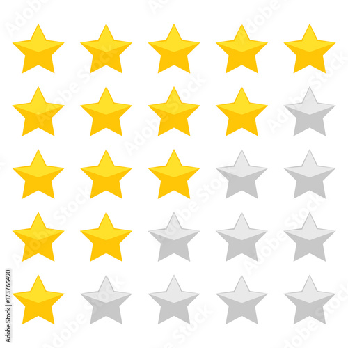 gold rating stars on white background