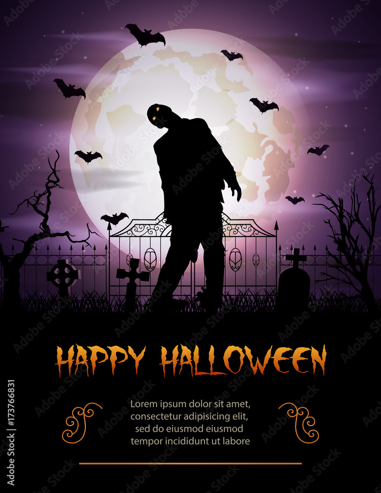 Fototapeta premium Halloween background with zombie walking out from grave