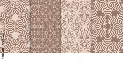 Set of 4 geometric patterns with elements of floral design. Fashion vector illustration. Seamless pattern