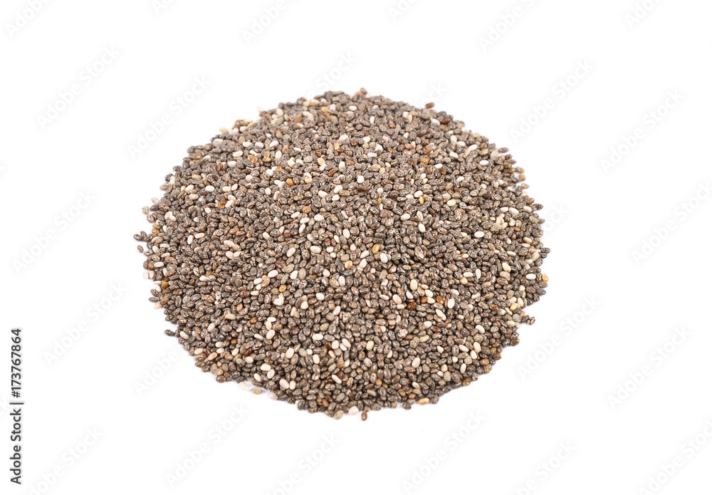 Chia Samen auf weißem Hintergrund Chia Samen auf weißem Hintergrund