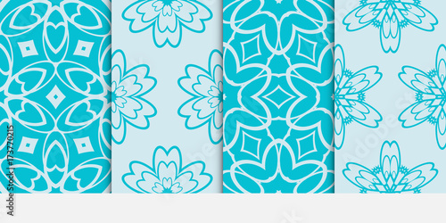 set of fashion design floral seamless pattern. Luxury texture for wallpaper, invitation. Vector illustration. blue color.