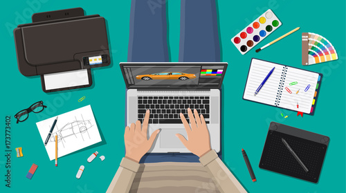 Workplace of freelance designer