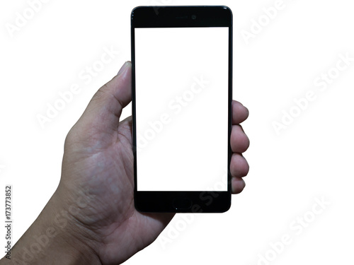 Man hand holding black slim edge smartphone