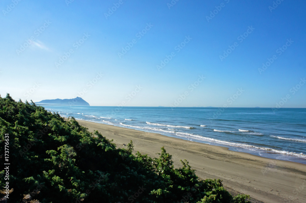 View of the beach of Sabaudia with islands View of the beach of Sabaudia with islands
