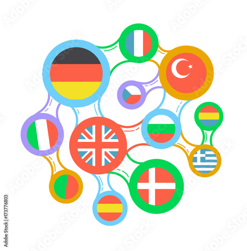 interrelated flags countries linear icon