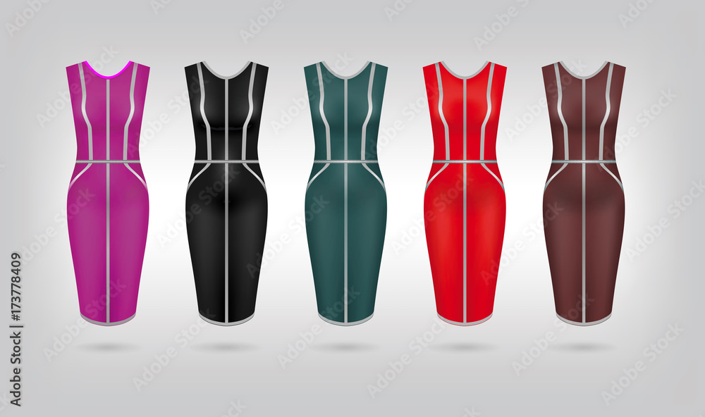 Set of 5 retro woman dresses. Vector art image illustration isolated on background Set of 5 retro woman dresses. Vector art image illustration isolated on background
