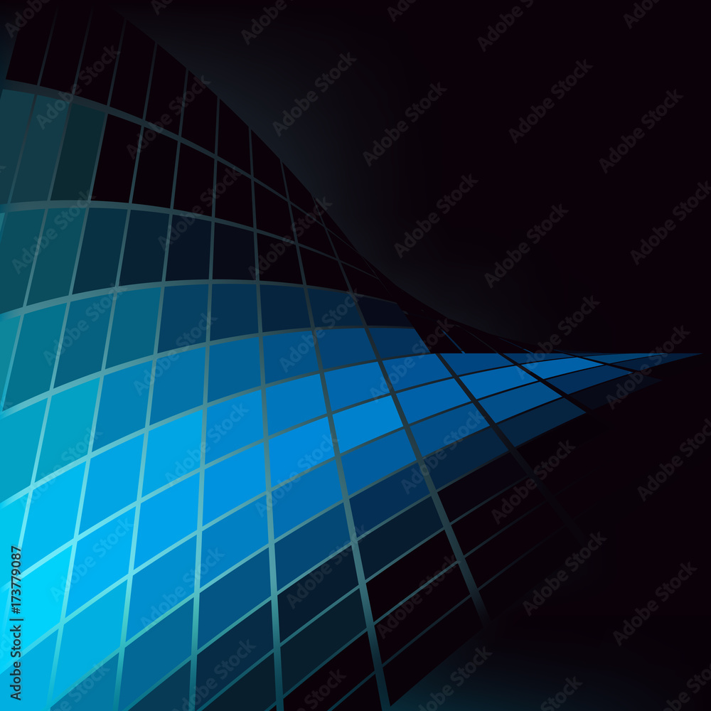 Fototapeta premium Blue Luminous Tiles in the Dark . Abstract Black Background . Template for your Design . Isolated Vector Illustration