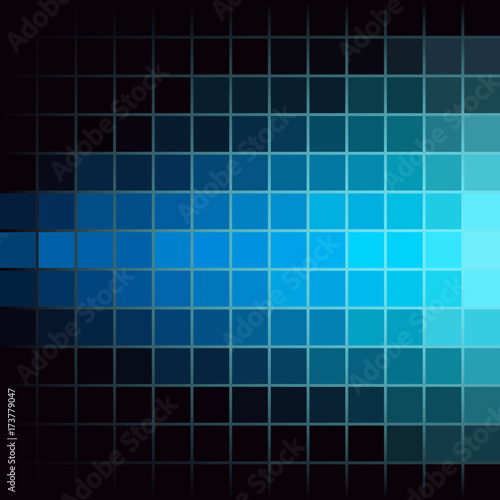 Blue Luminous Tiles in the Dark . Abstract Black Background . Template for your Design . Isolated Vector Illustration