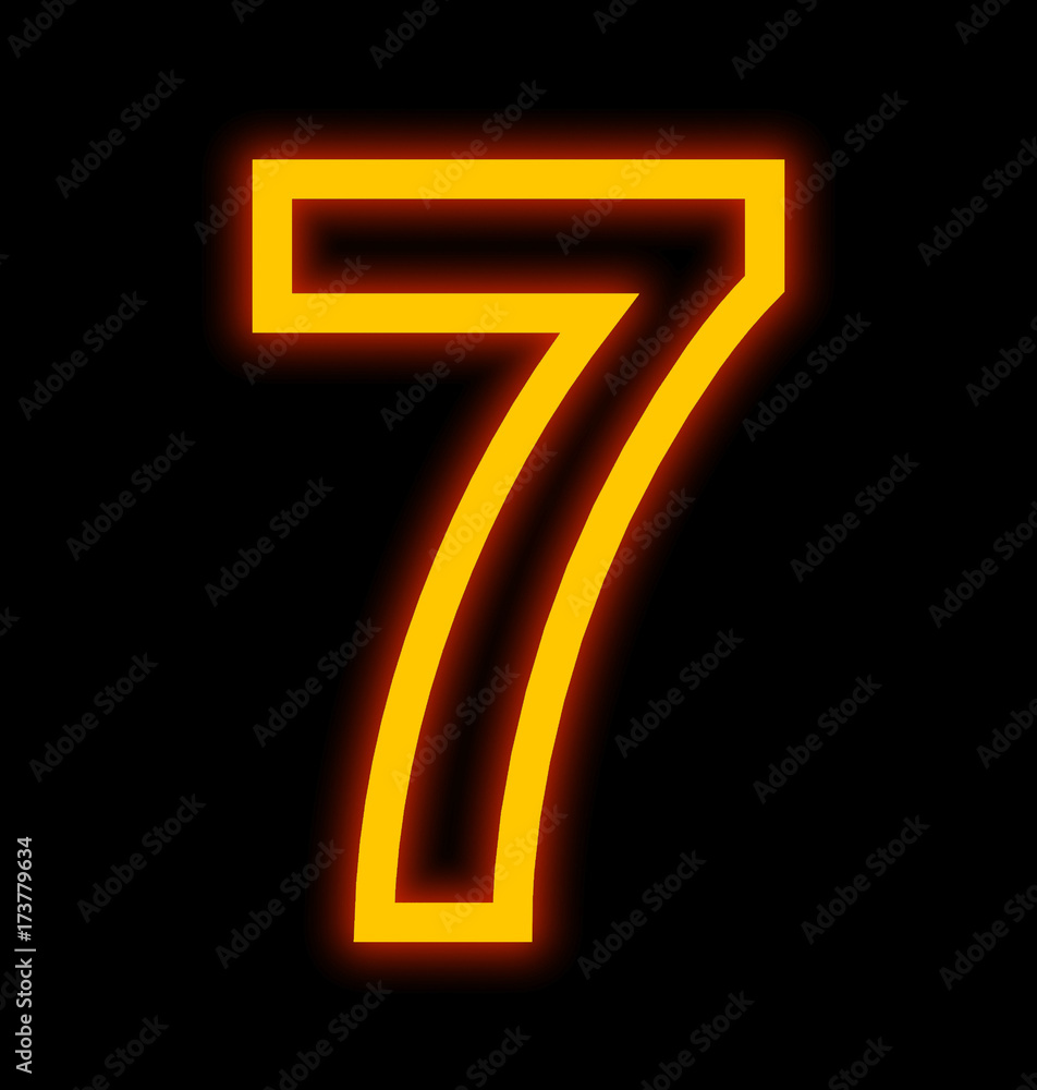 number 7 neon lights outlined isolated on black number 7 neon lights outlined isolated on black