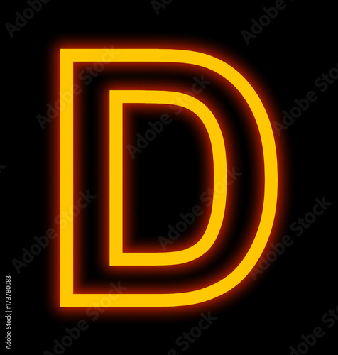 letter D neon lights outlined isolated on black