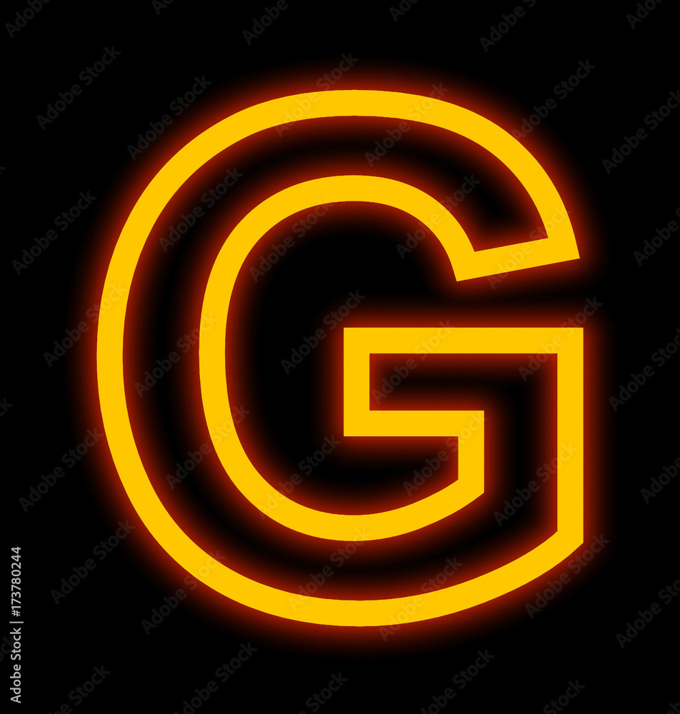 Obraz premium letter G neon lights outlined isolated on black