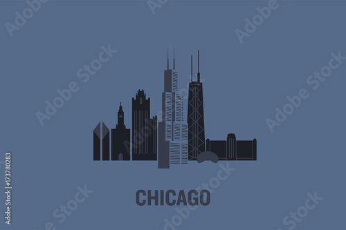 Minimalist illustration of Chicago principal buildings. Flat vector design.	