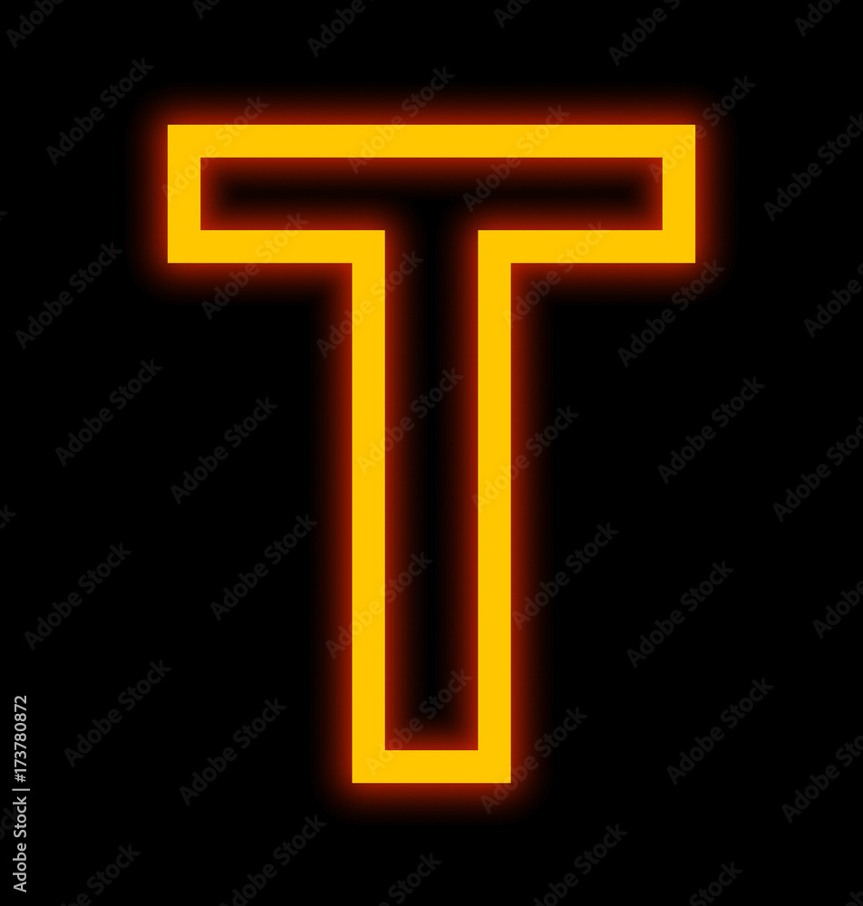 letter T neon lights outlined isolated on black letter T neon lights outlined isolated on black